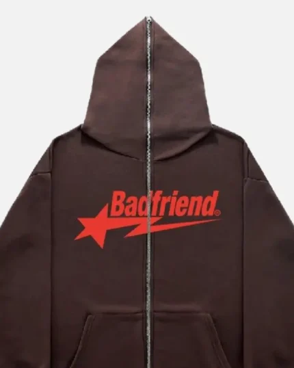 Bad Friend Full Zipper Hoodie Brown/Red