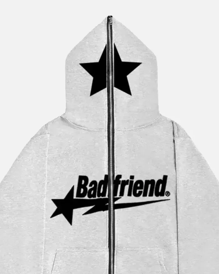 Bad Friend Full Zipper Hoodie Light Grey/Black