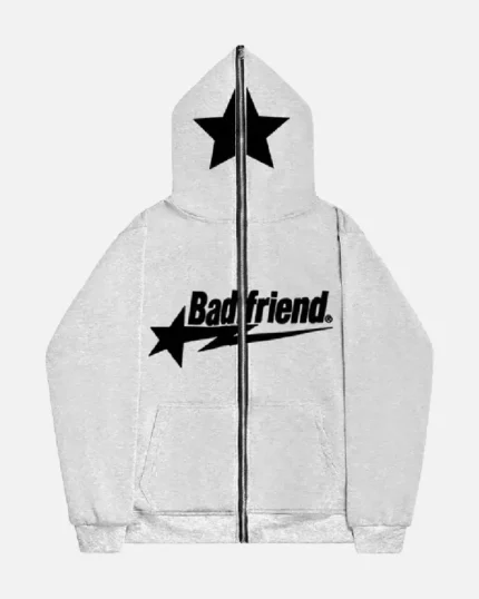 Bad Friend Full Zipper Hoodie Light Grey/Black