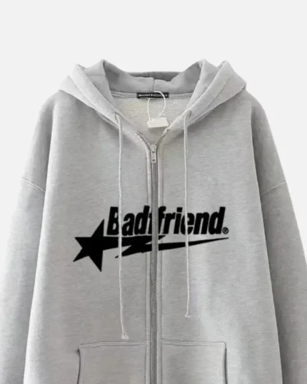 Bad Friend Zip Hoodie Grey