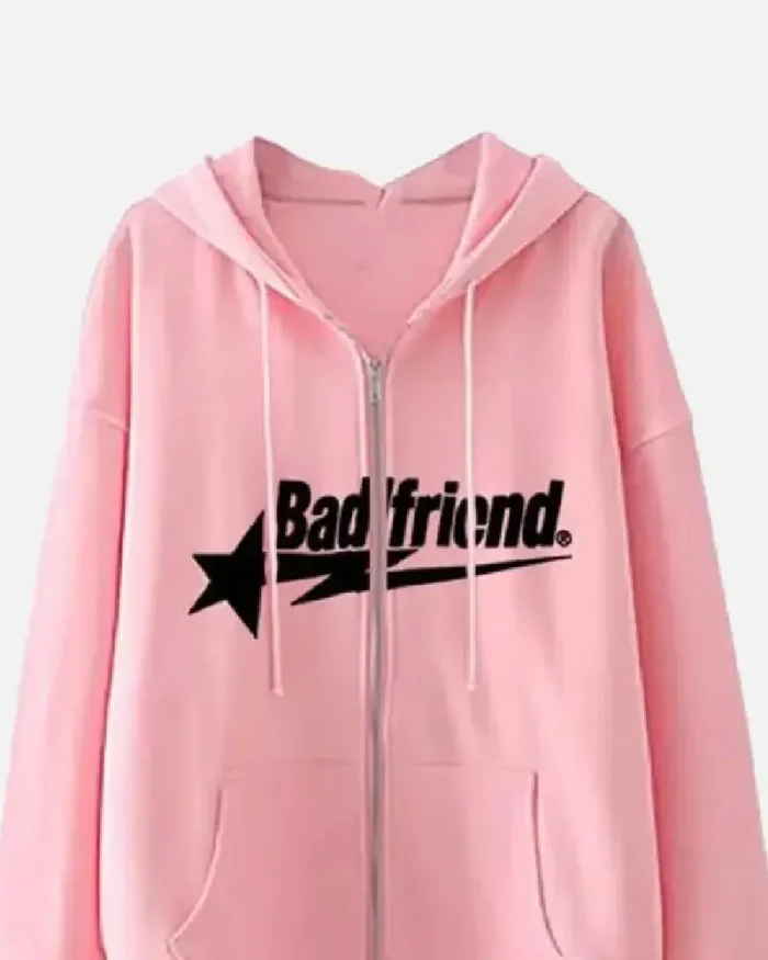 Bad Friend Zip Hoodie Pink